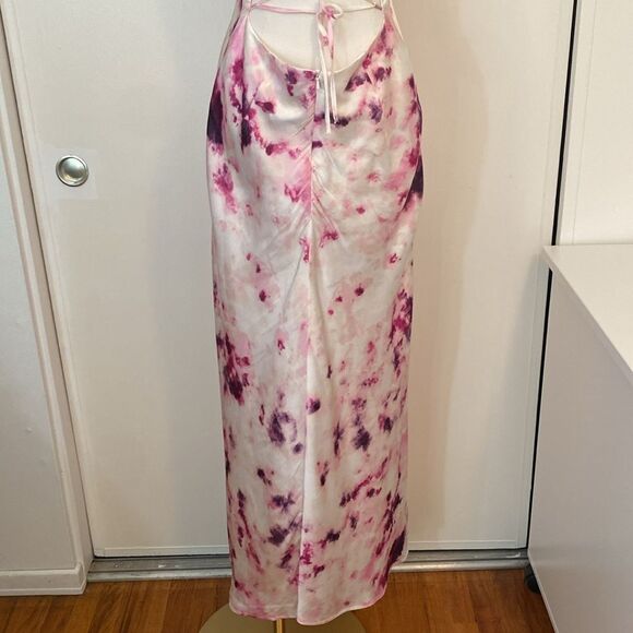 Bardot Cream & Purple Cowl Neck Satin Midi Slip Dress Size 8 - Picture 8 of 12
